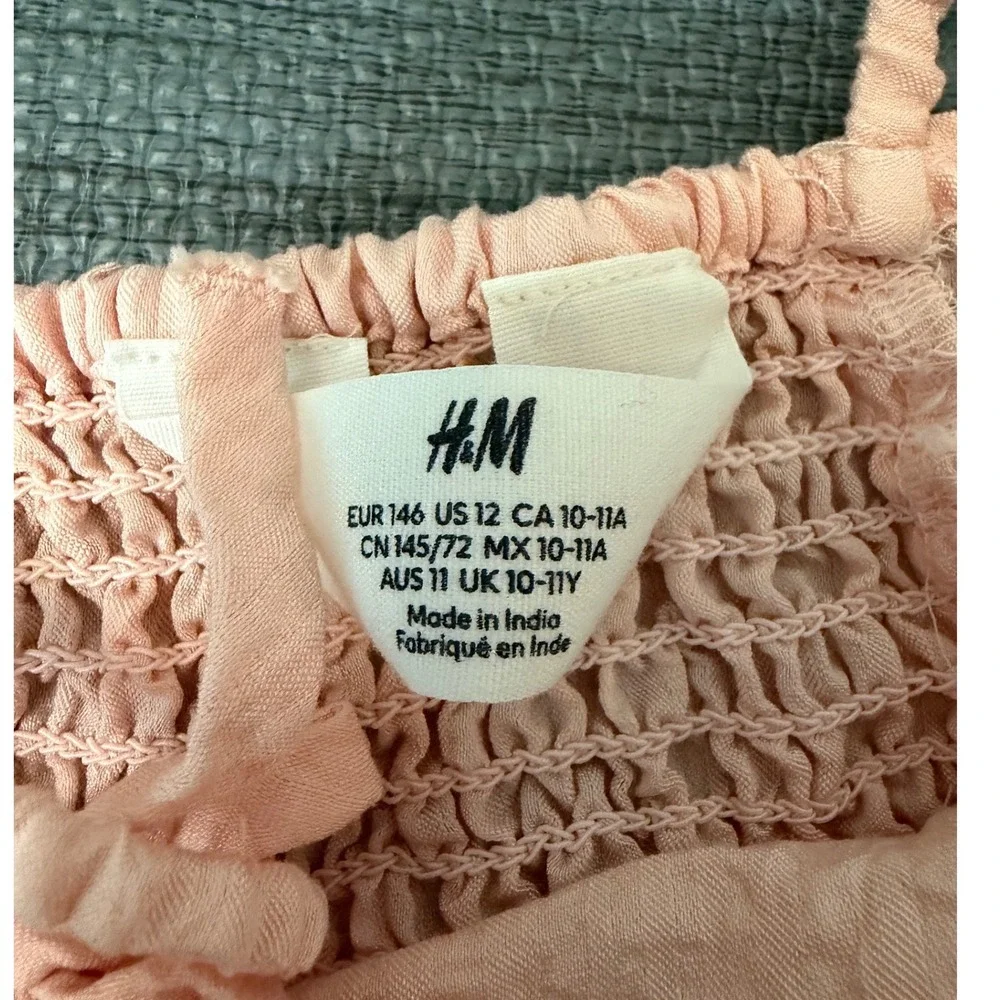 HM Girls Peach Pink Crinkle Peplum Camisole Top Tie Shoulder Size 12